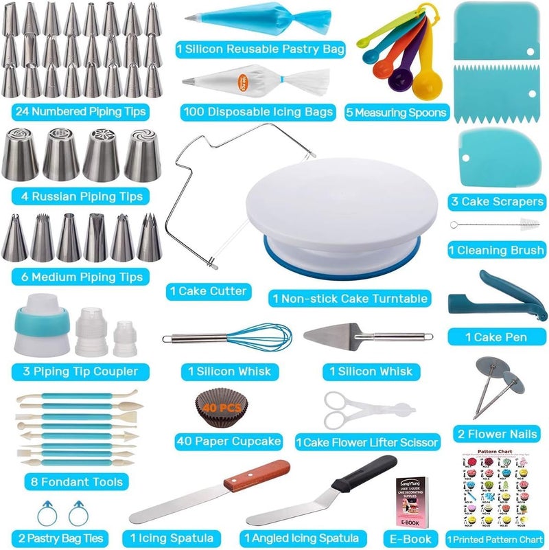 AISARCH 207 Pcs Cake Decorating supplies Kit for Beginners Cake Turntable-100+ Piping Bags-Russian Piping Tips-Icing Spatula Cake Decorating Tools - Image 2