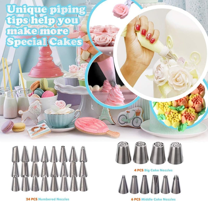 AISARCH 207 Pcs Cake Decorating supplies Kit for Beginners Cake Turntable-100+ Piping Bags-Russian Piping Tips-Icing Spatula Cake Decorating Tools - Image 5