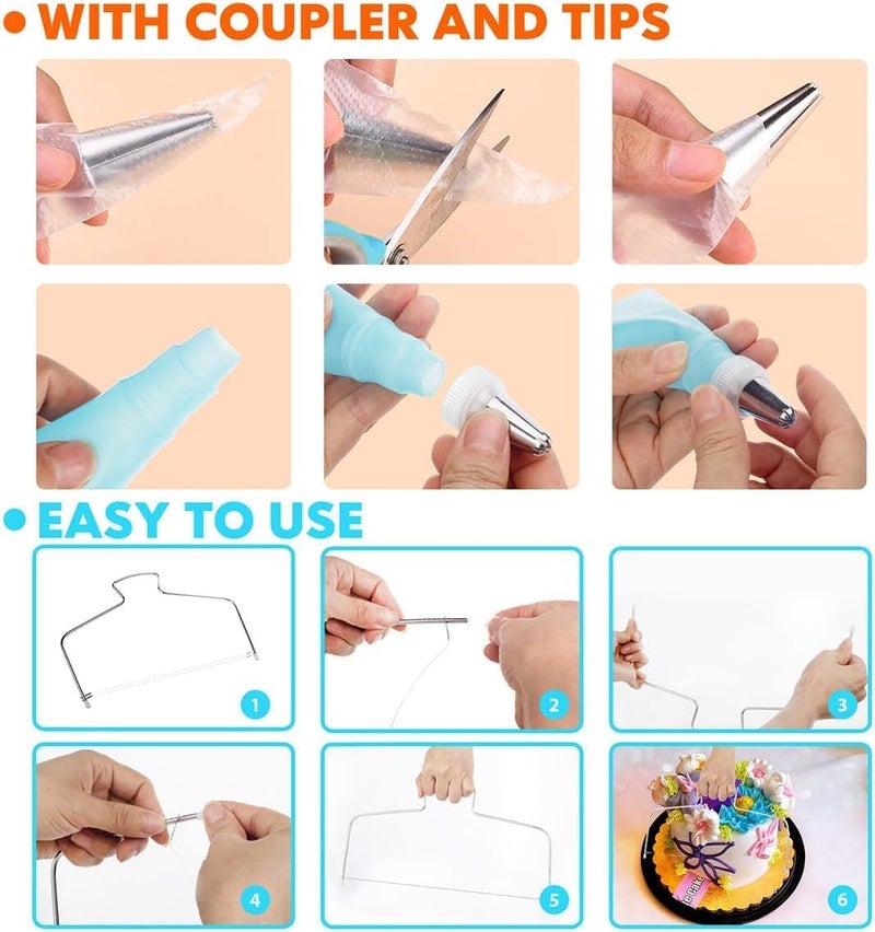 AISARCH 207 Pcs Cake Decorating supplies Kit for Beginners Cake Turntable-100+ Piping Bags-Russian Piping Tips-Icing Spatula Cake Decorating Tools - Image 4