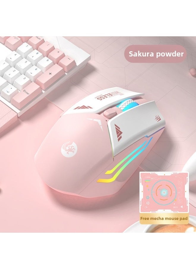 Wireless Bluetooth Mouse Rechargeable Silent Office Girls Home E-sports Game Notebook Suitable For Xiaomi And Huawei-Specifications:"sakura Pink" Silent Wireless Mouse ♡ Comes With Mouse Pad + DIY Stickers - Official Standard - Image 1