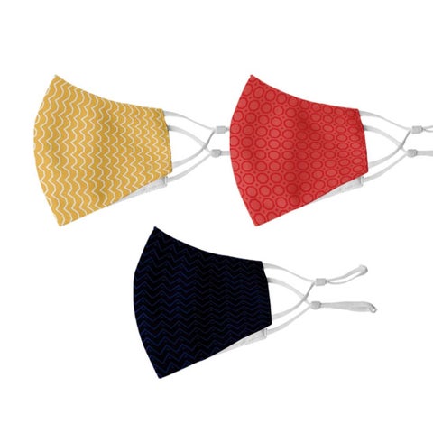 Crazyify Yellow Red Black Self Print Face Mask Face Mask Set of 3 For WomenMen with Adjustable Earloop Two Layer Soft Printed Canvas Fabric with HD Print Washable Resuable