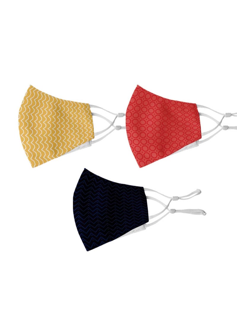Crazyify Crazyify Yellow Red Black Self Print Face Mask Face Mask Set of 3 For WomenMen with Adjustable Earloop Two Layer Soft Printed Canvas Fabric with HD Print Washable Resuable  - Image 1