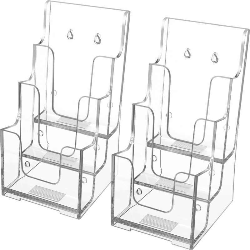 MaxGear Acrylic Brochure Holder, 4 Inch Wide 3 Tier Literature Display Stand, Clear Premium Acrylic Pamphlet Holder, Multi Pocket Wall Mount or Countertop Organizer, Office or Home Use, 2 Pack - Image 1