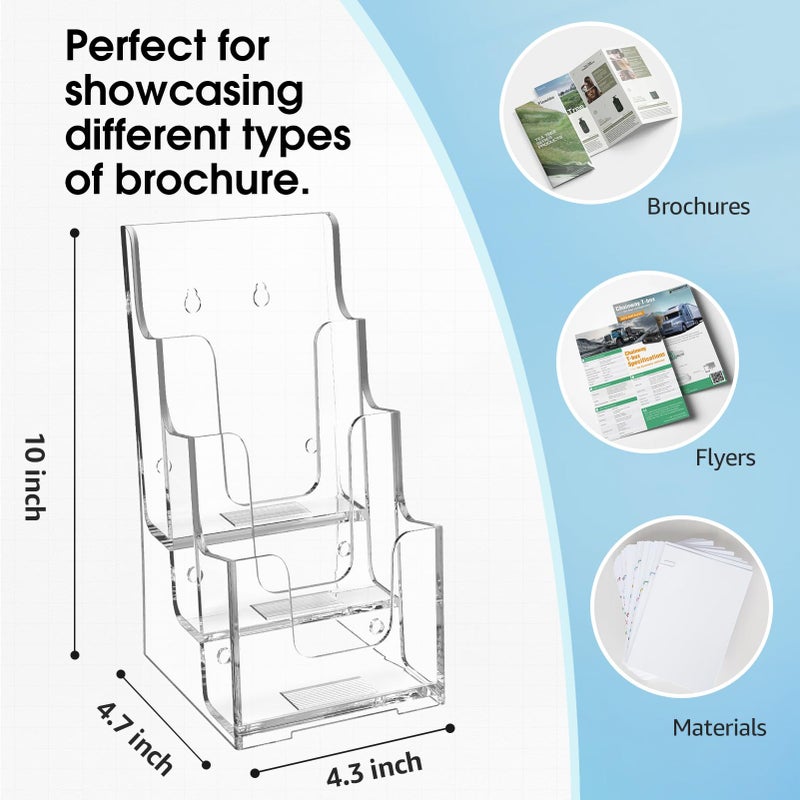 MaxGear Acrylic Brochure Holder, 4 Inch Wide 3 Tier Literature Display Stand, Clear Premium Acrylic Pamphlet Holder, Multi Pocket Wall Mount or Countertop Organizer, Office or Home Use, 2 Pack - Image 3