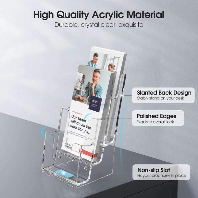MaxGear Acrylic Brochure Holder, 4 Inch Wide 3 Tier Literature Display Stand, Clear Premium Acrylic Pamphlet Holder, Multi Pocket Wall Mount or Countertop Organizer, Office or Home Use, 2 Pack - Image 2