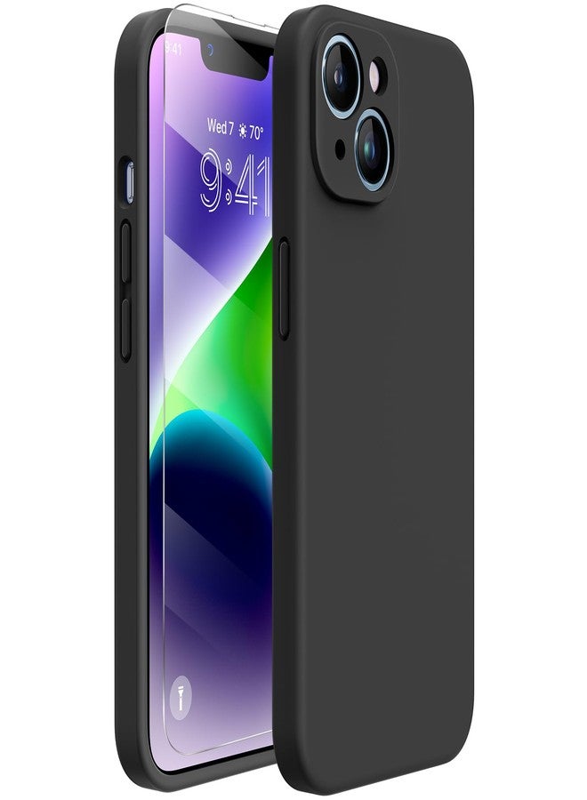 ميراكيس جراب Miracase مصمم خصيصًا لهاتف iPhone 14 مع واقي شاشة، [حماية محسّنة للكاميرا]، جراب سيليكون سائل مقاوم للصدمات مع بطانة من الألياف الدقيقة، 6.1 بوصة، أسود - Image 1