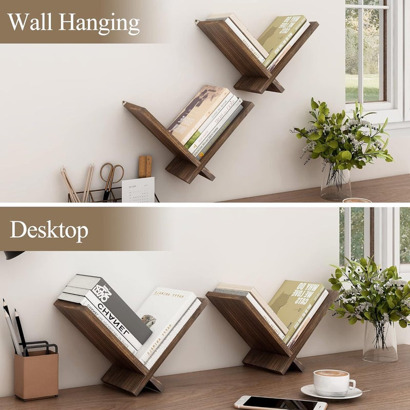 Craftware Bookcase Wall Wooden Floating Bookcase Vintage Small V Shape Wall Shelf for Book Study Bedroom Living Room Decoration Pack of 1 - Image 4