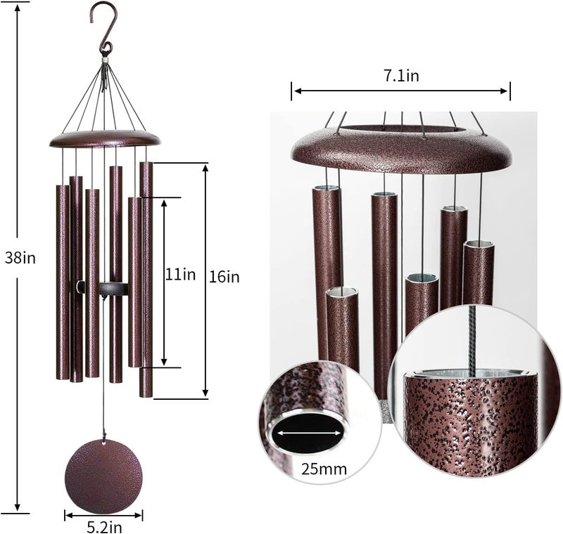 FDOCOI Wind Chimes for Outside Deep Tone,38'' Large Memorial Wind Chimes Outdoor, Wind Chime Gifts for Mom/Grandma,Christmas, Bronze - Image 5