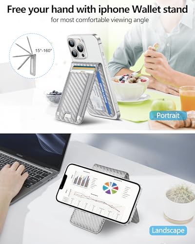 ExtreLife For Magsafe Wallet Adjustable Stand and Open ID Window Magnetic Wallet for iPhone 17161514 Pro Max14 Pro1414 Plus1312 Series 9 Cards Silver - Image 3