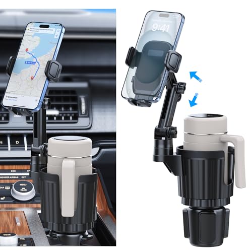 Peastrex Cup Holder Phone Mount 2 in 1 Universal Cup Holder Expander with Long Arm 360Rotation Cup Phone Holder for Car Fits All 47 iPhone Galaxy Smartphones and Most Truck Bottles - Image 1