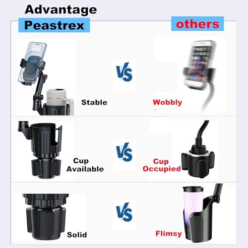 Peastrex Cup Holder Phone Mount 2 in 1 Universal Cup Holder Expander with Long Arm 360Rotation Cup Phone Holder for Car Fits All 47 iPhone Galaxy Smartphones and Most Truck Bottles - Image 3