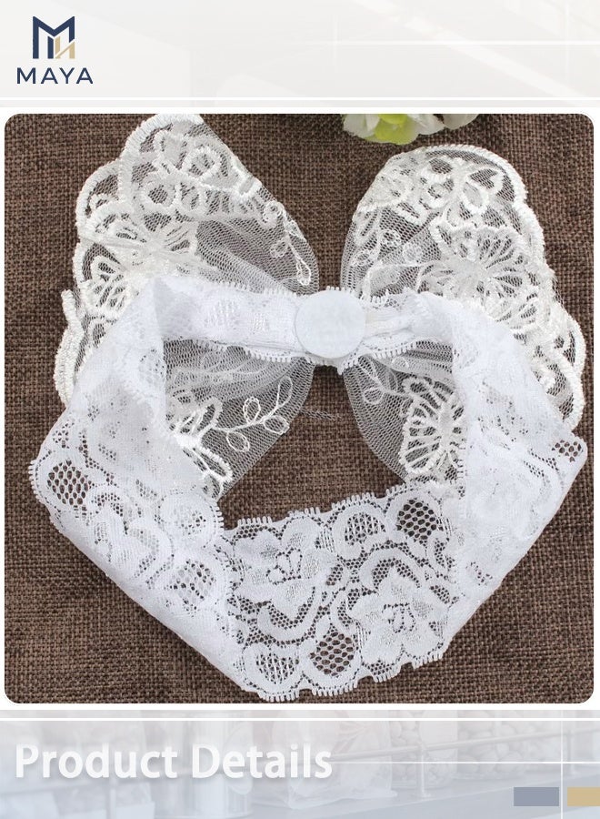 Maya Baby Big Bows Headbands Lace Hairbands Hair Bows Elastics Handmade Hair Accessories for Baby Girls Newborn Infant Toddlers Kids (White) - Image 3