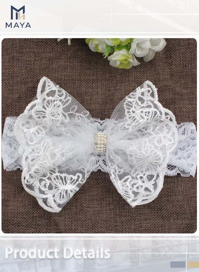 Maya Baby Big Bows Headbands Lace Hairbands Hair Bows Elastics Handmade Hair Accessories for Baby Girls Newborn Infant Toddlers Kids (White) - Image 5
