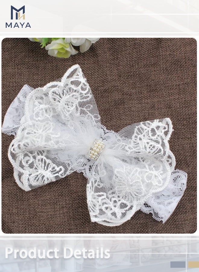 Maya Baby Big Bows Headbands Lace Hairbands Hair Bows Elastics Handmade Hair Accessories for Baby Girls Newborn Infant Toddlers Kids (White) - Image 4