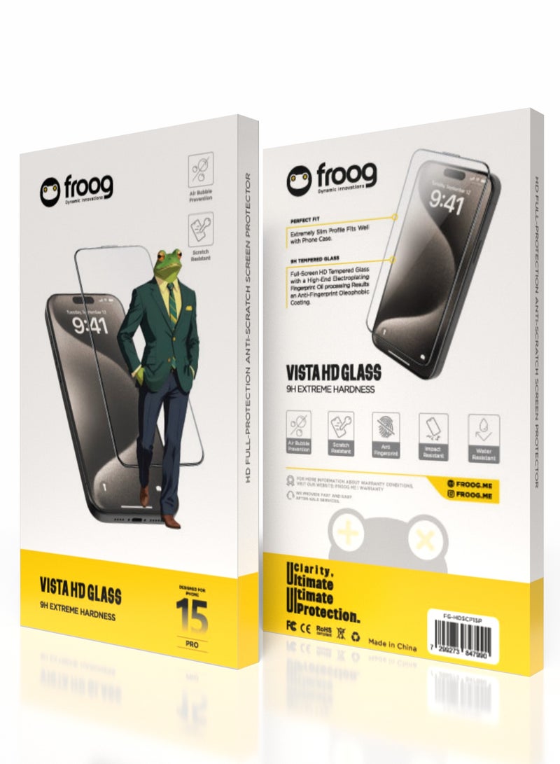froog iPhone 15 Pro Vista HD Glass Screen Protector /Anti Fingerprint/ Water Resistant / Scratch Resistant / Tempered Glass - Clear - Image 3