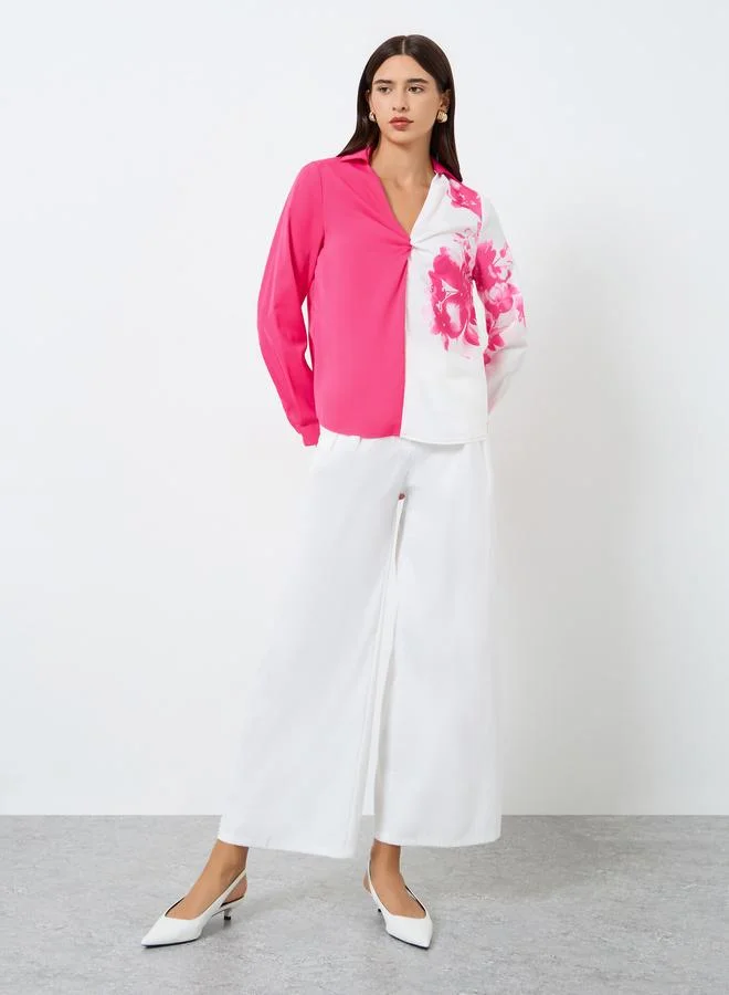 Take Two Floral Printed Ruffle Front Detail Long Sleeve Top