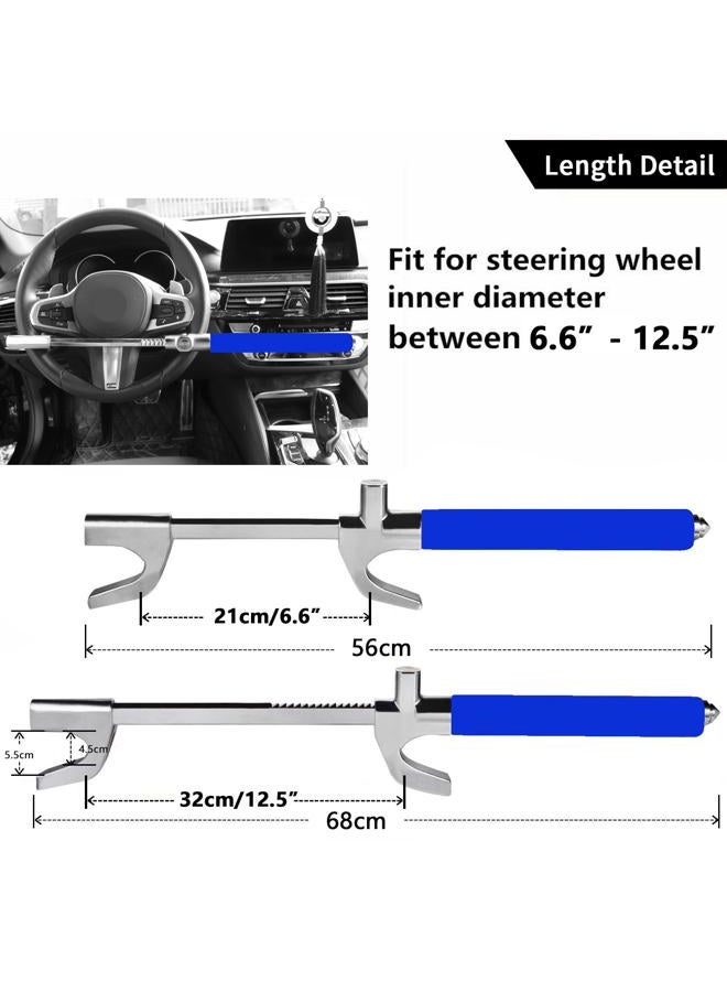 Tevlaphee Steering Wheel Lock | Universal Anti-Theft Clamp Heavy Duty Vehicle Safety Rotary Adjustable Lock Self-Defense with 3 Keys (Blue) - Image 2