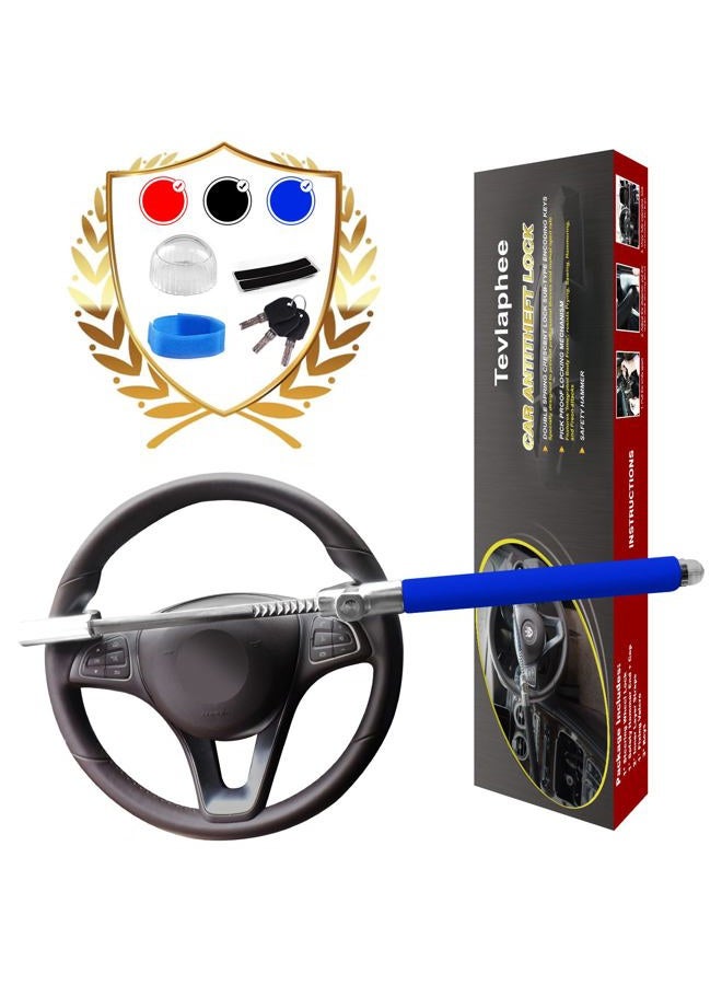 Tevlaphee Steering Wheel Lock | Universal Anti-Theft Clamp Heavy Duty Vehicle Safety Rotary Adjustable Lock Self-Defense with 3 Keys (Blue) - Image 1