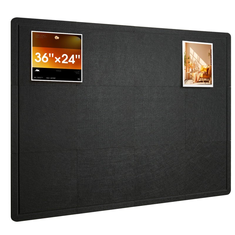 Woovio Bulletin Board, 36 x 24 inches Cork Board Alternative, 6 Pack 12"X12"X0.4" Felt Pin Boards for Walls Home Office Decor, Classroom with 30 Adhesive Tabs Black - Image 1