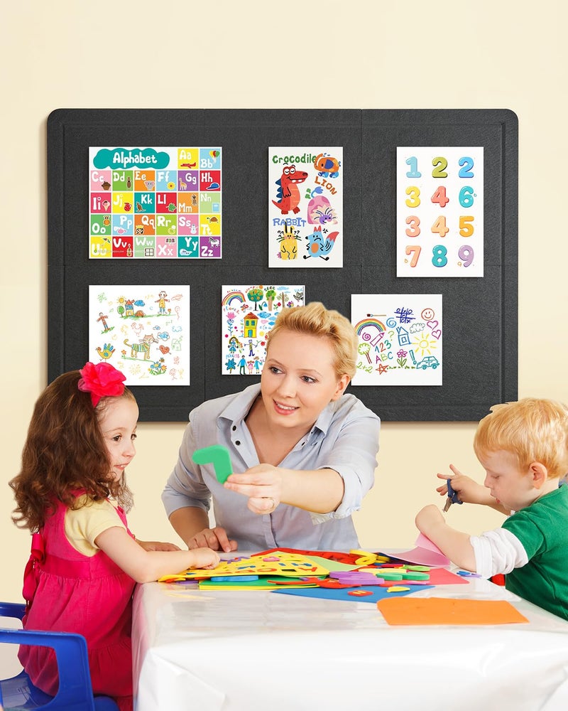 Woovio Bulletin Board, 36 x 24 inches Cork Board Alternative, 6 Pack 12"X12"X0.4" Felt Pin Boards for Walls Home Office Decor, Classroom with 30 Adhesive Tabs Black - Image 5