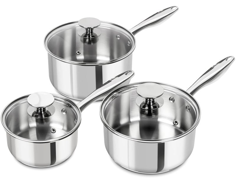 MICHELANGELO Stainless Steel Saucepan Set with Lids 1QT  2QT  3QT Stainless Steel Sauce Pot Set 6pcs Induction Saucepans Nonstick Sauce Pan Set Dishwasher Safe