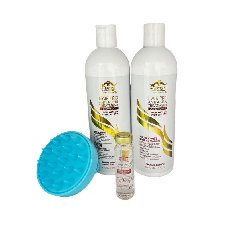 Eternal Spirit Beauty Hair Pro Anti Aging Treatment Shampoo and Conditioner, Serum, Scalp Massager Brush. Revitalize with Swiss Stem Cells, Argan Oils, Keratin. 32 Fl Oz - Image 2