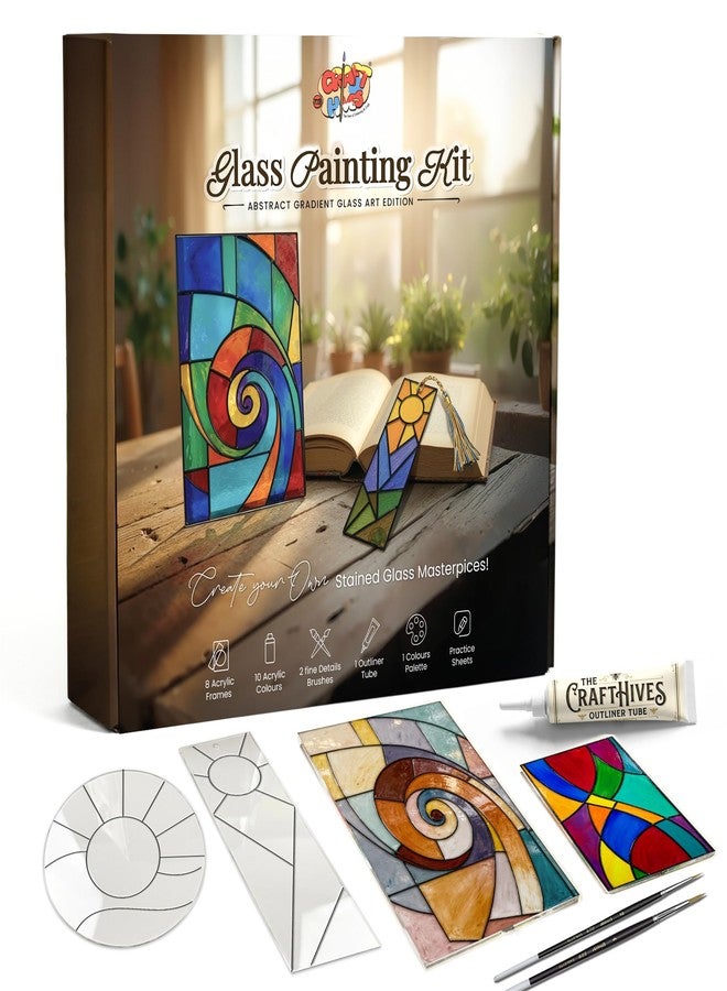 The Crafthives Abstract Glass Painting Kit | DIY Stained Glass Style Art Set with Acrylic Templates, Colours, Brushes & Outliner | Creative Glass Painting Craft Kit for Kids Beginners Adults - Image 5