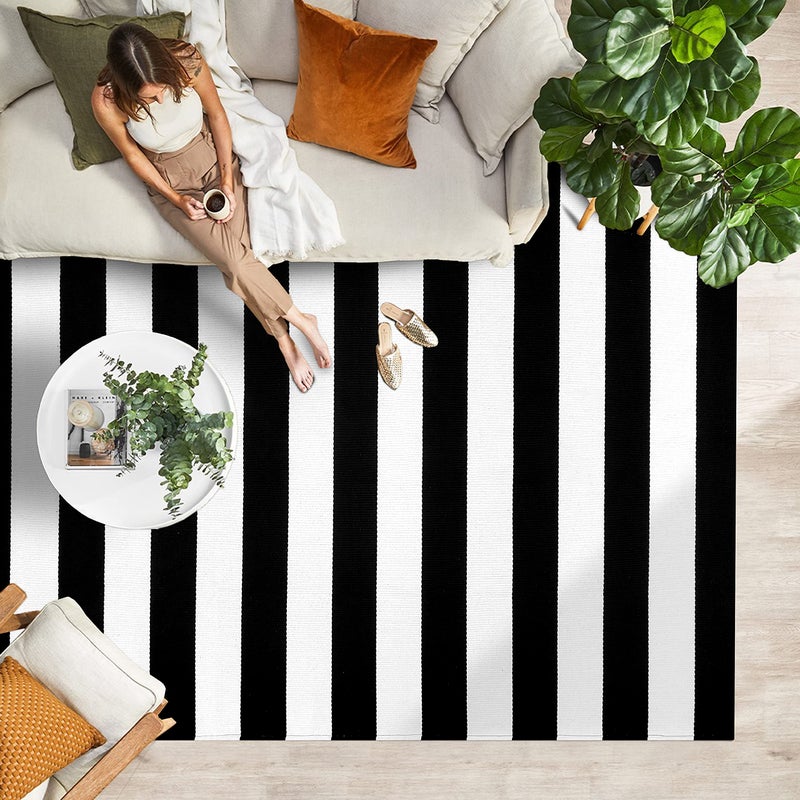 IOHOUZE Black White Striped Rug -4x6 Front Door Mats Outdoor,Washable Rug for Front Porch Decor,Spring Summer Welcome Mats Outdoor Indoor, Doormat for Farmhouse/Entryway/Home Entrance - Image 3