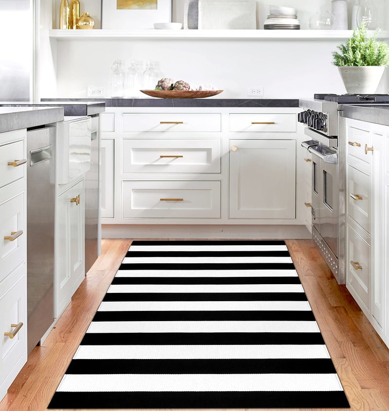 IOHOUZE Black White Striped Rug -4x6 Front Door Mats Outdoor,Washable Rug for Front Porch Decor,Spring Summer Welcome Mats Outdoor Indoor, Doormat for Farmhouse/Entryway/Home Entrance - Image 2