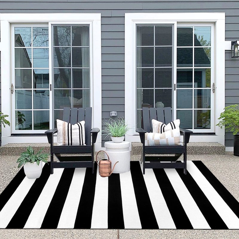 IOHOUZE Black White Striped Rug -4x6 Front Door Mats Outdoor,Washable Rug for Front Porch Decor,Spring Summer Welcome Mats Outdoor Indoor, Doormat for Farmhouse/Entryway/Home Entrance - Image 4