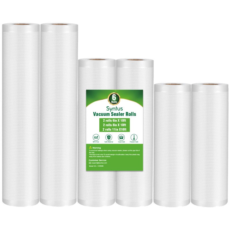 Syntus Vacuum Sealer Bags 6 Pack 11 x 10 and 8 x 10 and 6 x 10 Commercial Grade BPA Free Bag Rolls Food Vac Bags for Storage Meal Prep or Sous Vide