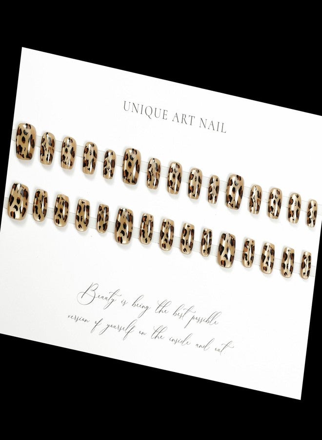 ZMRZ Press on Nails Short Leopard Print Cat Eye False Nails Glossy Bling Fake Nail Tips Artificial Manicure for Women and Girls - 30pcs with Glue Kit (Leopard Print Cat Eye) - Image 3