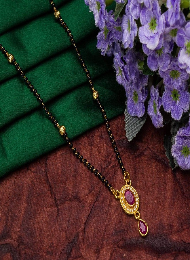 Aadita Latest Fashion Traditional Gold Plated and American Diamond Mangalsutra for Women (Golden) (DT2433MS) - Image 4