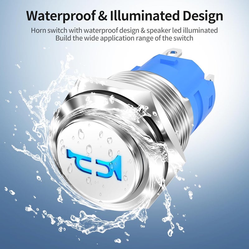 DAIERTEK Horn Button Switch 12 Volt Momentary Push Button Switch 12V Air Horn Button Switch Speaker LED Stainless Steel 16mm Metal Switch for Automotive Car Marine Boat Train - Image 5