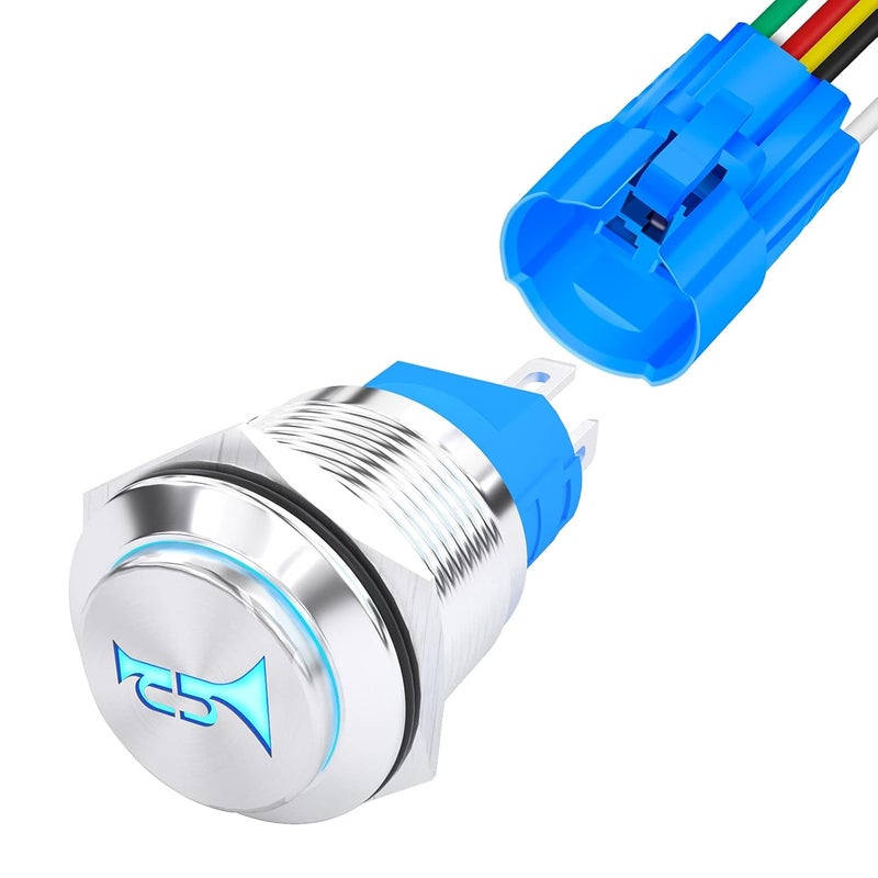 DAIERTEK Horn Button Switch 12 Volt Momentary Push Button Switch 12V Air Horn Button Switch Speaker LED Stainless Steel 16mm Metal Switch for Automotive Car Marine Boat Train - Image 1