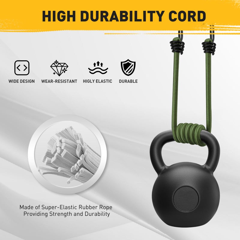 ELEAD حبال مطاطية خضراء بطول 40 بوصة مع خطافات: 10 حبال مطاطية شديدة التحمل للاستخدام الخارجي، مجموعة متنوعة من الحبال المطاطية مع خطافات معدنية، أحزمة مطاطية للتجديف والتخييم وتخزين المرآب - Image 4