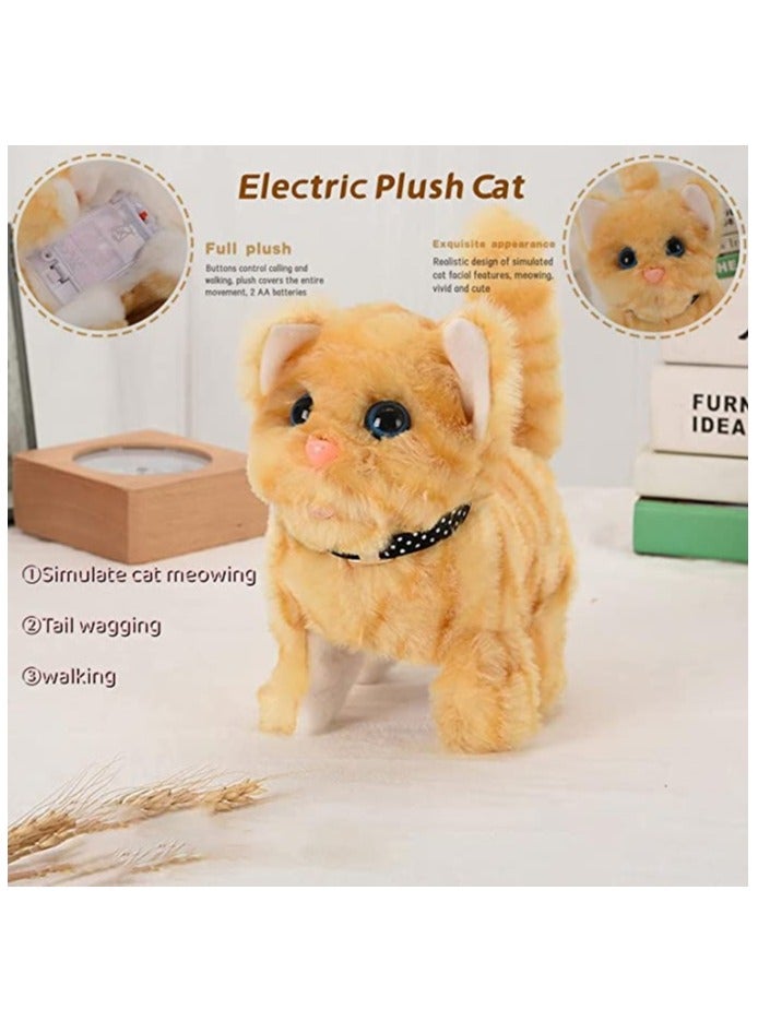 Interactive Electric Plush Cat Toy, Walking and Meowing Stuffed Animal, Persian Kitten with Wagging Tail, Fun Companion for Kids, Perfect Birthday Gift (Yellow) - Image 4