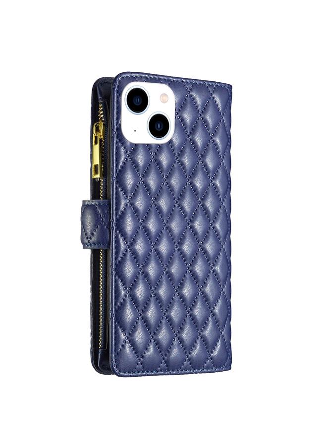 اس-توب جراب هاتف iPhone 15 من الجلد مع سحاب ومحفظة من الألماس بتصميم شبكي - Image 3