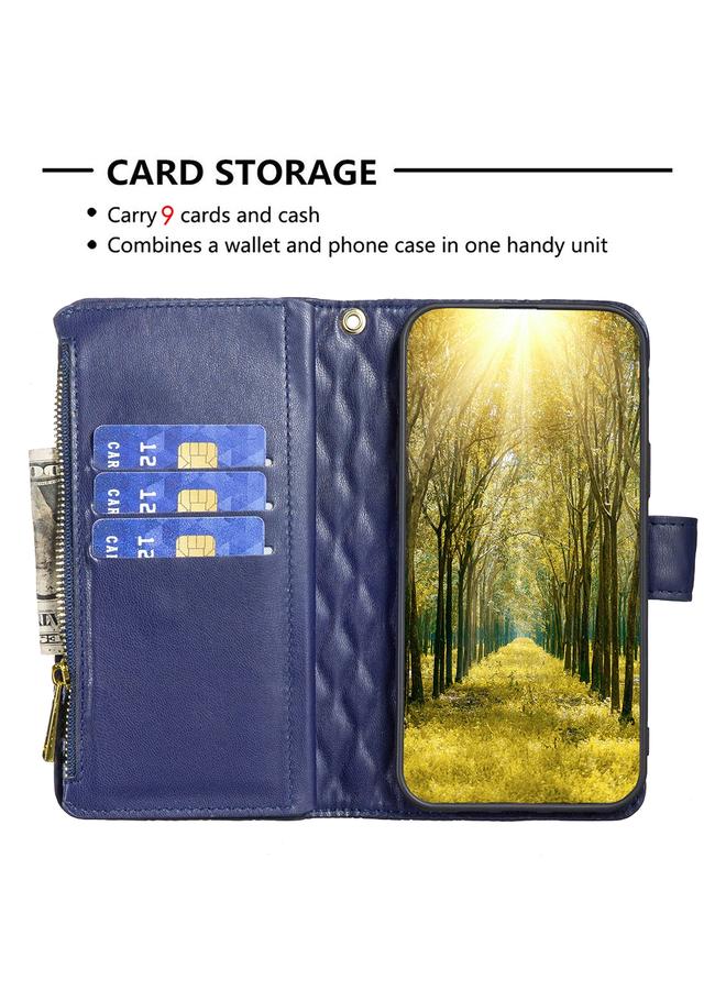 اس-توب جراب هاتف iPhone 15 من الجلد مع سحاب ومحفظة من الألماس بتصميم شبكي - Image 5