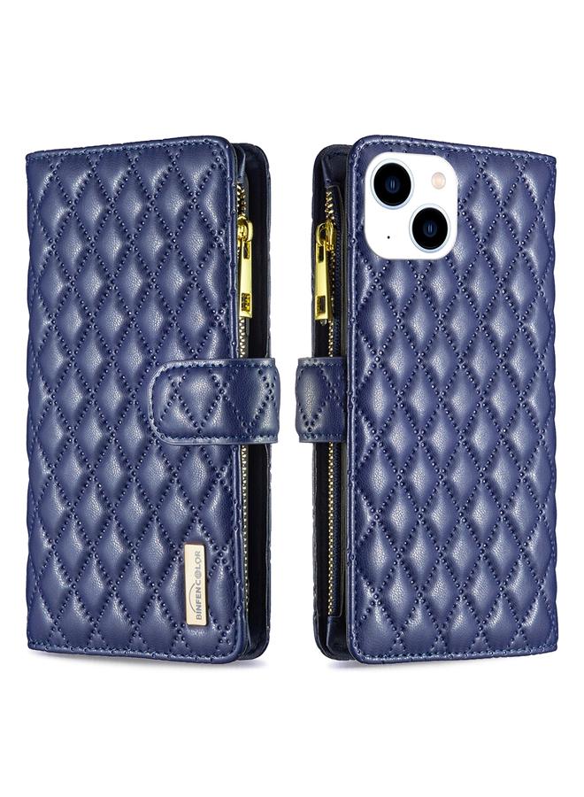 اس-توب جراب هاتف iPhone 15 من الجلد مع سحاب ومحفظة من الألماس بتصميم شبكي - Image 1