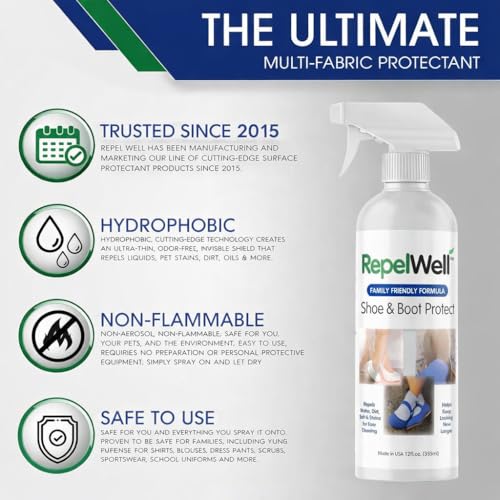 RepelWell Shoe & Boot Stain & Water Repellent (12oz) Eco-Friendly, Pet-Safe Spray Keeps Fabric, Leather & Suede Clean & Dry - Image 4