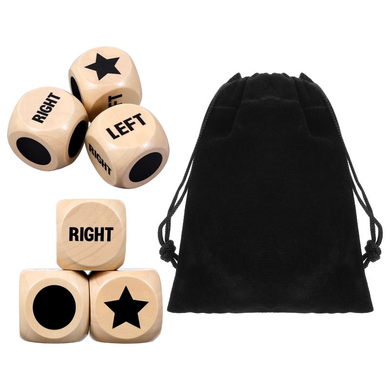 KFHENSOMR 6Pcs Left Right Center Game Dice 12 Inch Fun Left Right Roll Dice Game Set Lotus Wood Dices with Drawstring Bag Wooden Dices Accessorie Easy to Store and Carry Around for Travel - Image 3