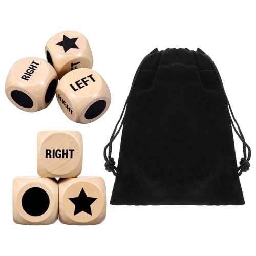 KFHENSOMR 6Pcs Left Right Center Game Dice 12 Inch Fun Left Right Roll Dice Game Set Lotus Wood Dices with Drawstring Bag Wooden Dices Accessorie Easy to Store and Carry Around for Travel - Image 1