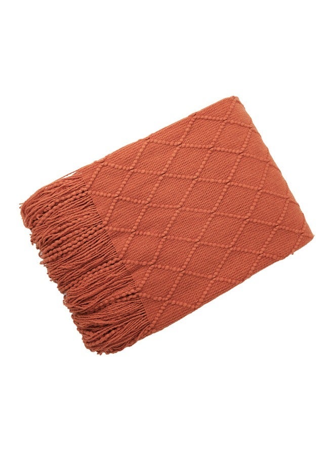 Imitation Cashmere  Knitted Decorative Throw Blanket ,Soft Cozy Knit Blanket with Tassel for Living Room,Study，Sofa,Bed,Office,Home Decoraction,Aircondition Throws,Fit All Seasons and for Women, Men, and Kids ,172×127cm,Orange - Image 2