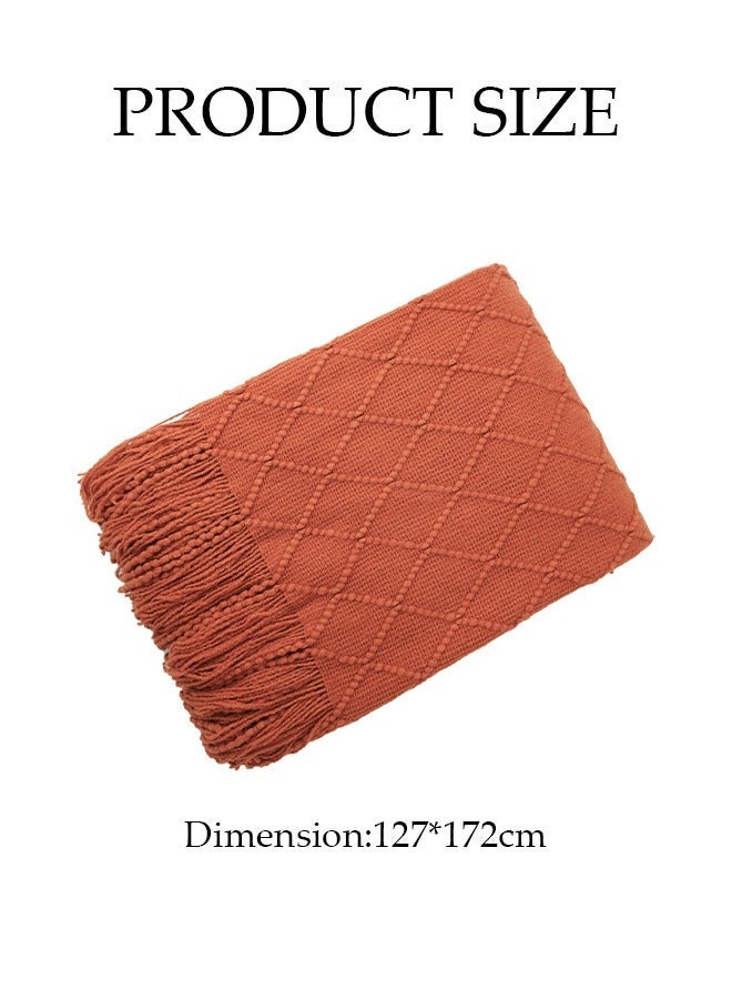 Imitation Cashmere  Knitted Decorative Throw Blanket ,Soft Cozy Knit Blanket with Tassel for Living Room,Study，Sofa,Bed,Office,Home Decoraction,Aircondition Throws,Fit All Seasons and for Women, Men, and Kids ,172×127cm,Orange - Image 3