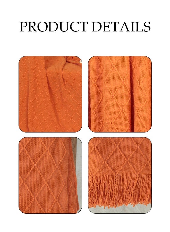 Imitation Cashmere  Knitted Decorative Throw Blanket ,Soft Cozy Knit Blanket with Tassel for Living Room,Study，Sofa,Bed,Office,Home Decoraction,Aircondition Throws,Fit All Seasons and for Women, Men, and Kids ,172×127cm,Orange - Image 5