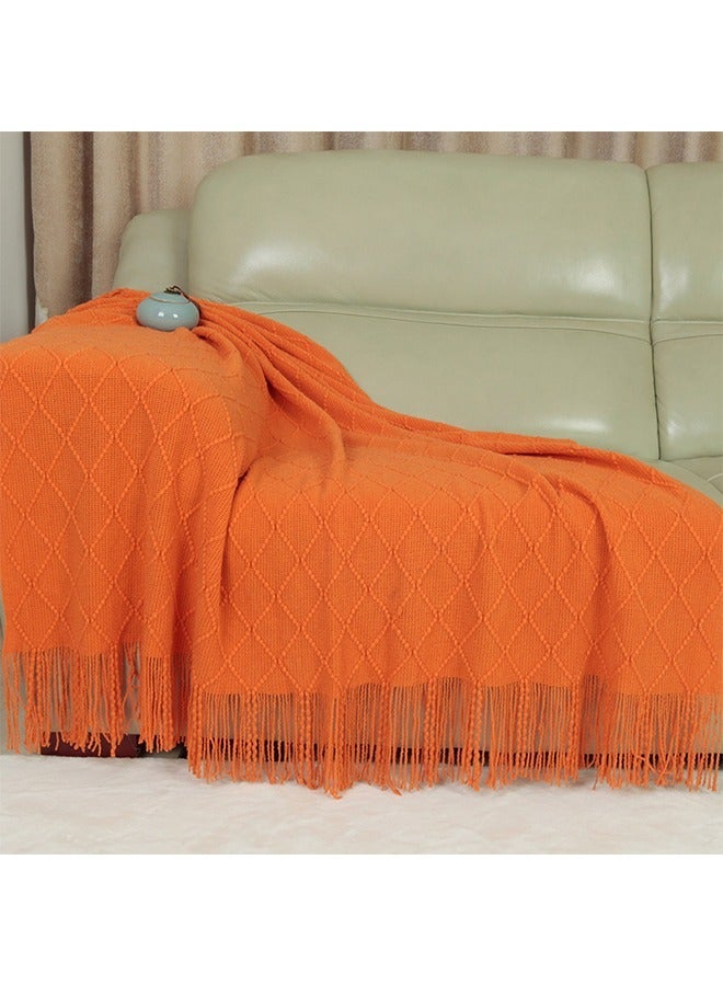 Imitation Cashmere  Knitted Decorative Throw Blanket ,Soft Cozy Knit Blanket with Tassel for Living Room,Study，Sofa,Bed,Office,Home Decoraction,Aircondition Throws,Fit All Seasons and for Women, Men, and Kids ,172×127cm,Orange - Image 4