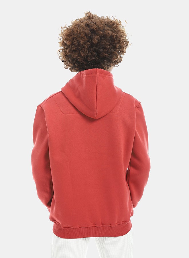 Andora Printed Long Sleeves Hooded With Drawstrings Hoodie - Red - Image 4