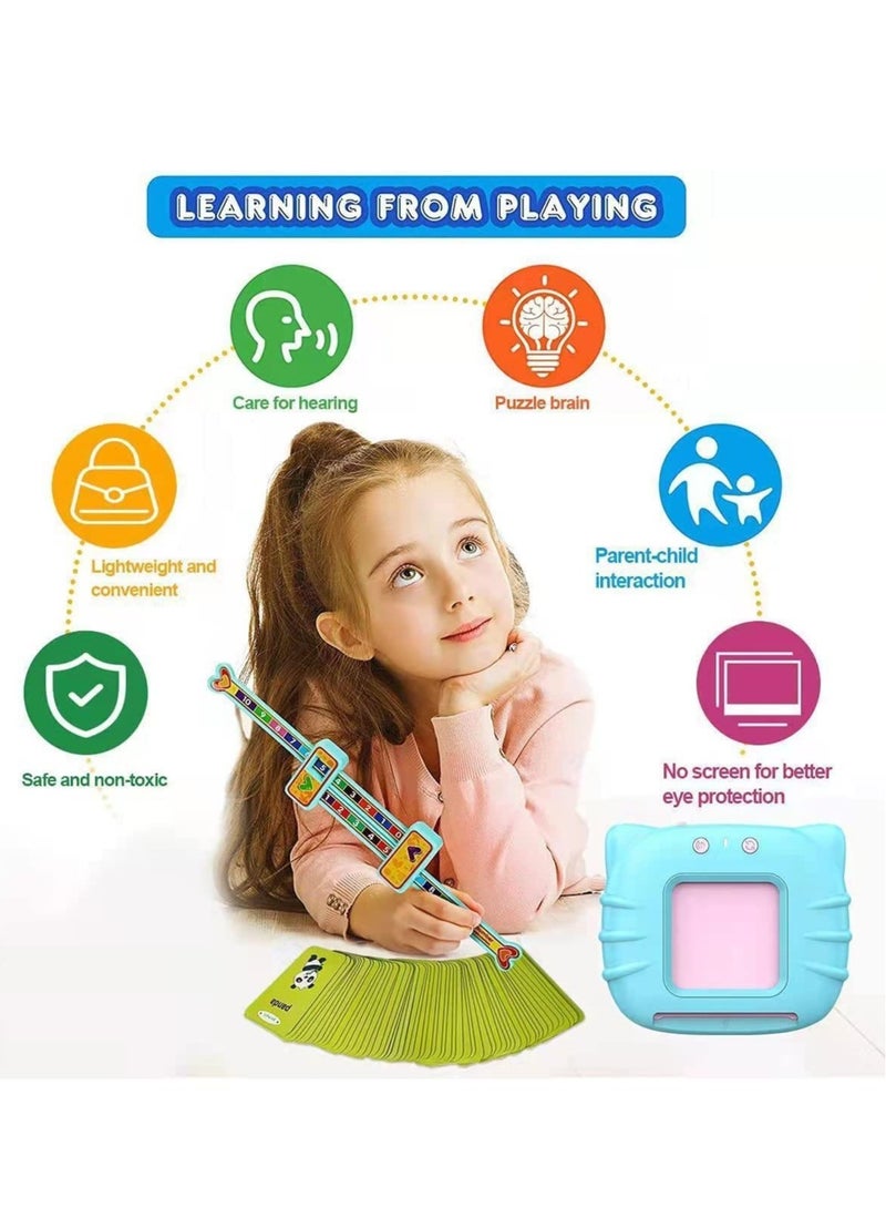 ELTRAZONE Kid Educational Montessori Preschool Animals Audible Flash Cards for kids 1 to 6 Years .Learning Toys Phonics Talking Flash Cards Device with 112 pcs Double-Sided Cards 224 Words Blue Color - Image 4