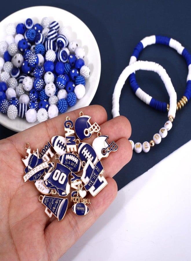 سيالكسهيني أكثر من 2200 قطعة من خرز يوم المباراة لصنع الأساور من خرز طين البوليمر، خرز لؤلؤ كريستالي، حروف ذهبية، خرز فاصل، خرز كرة القدم، خرز يوم المباراة لصنع القلائد والأساور، الحرف اليدوية (أزرق أبيض) - Image 2